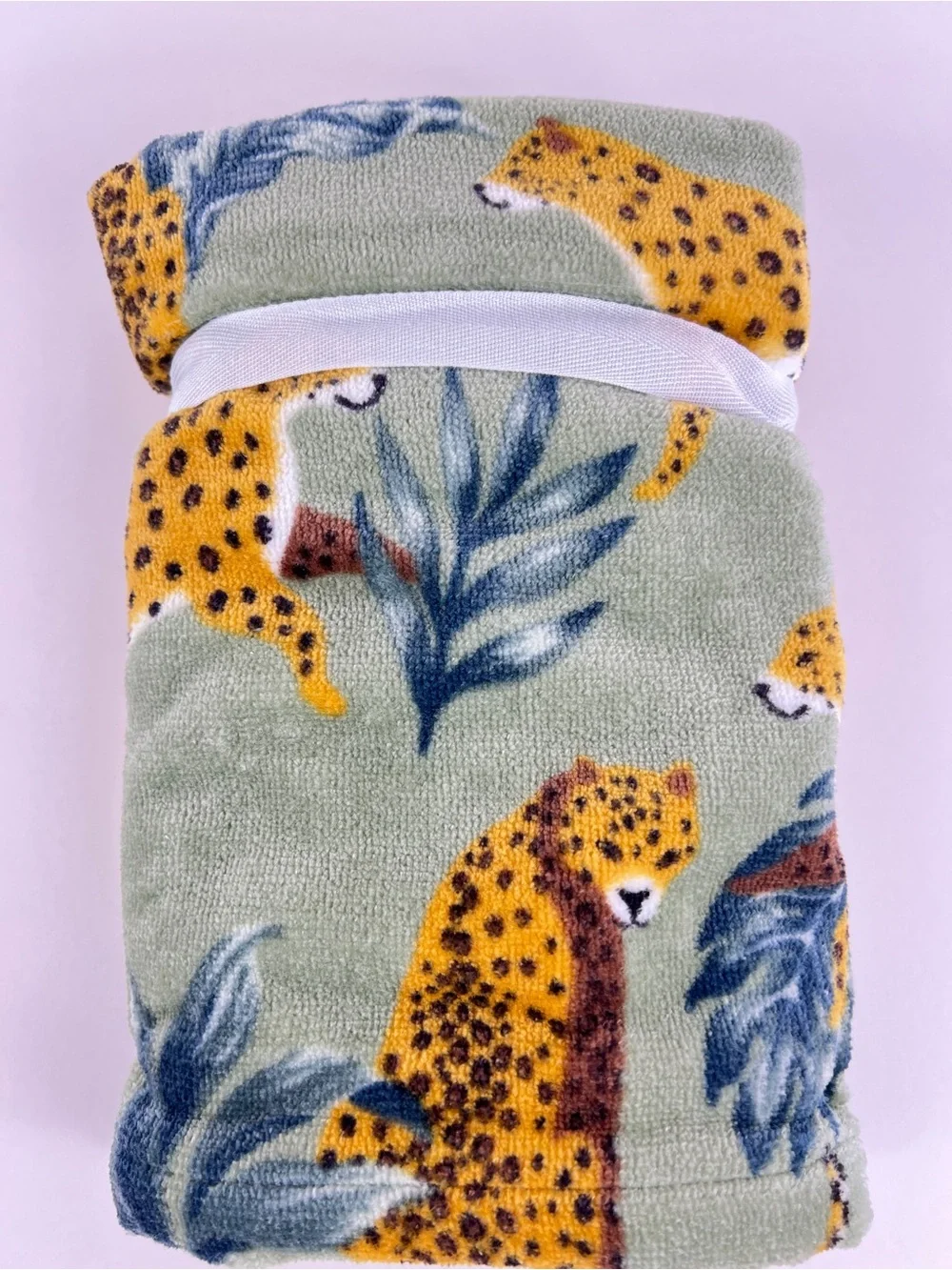 Deborah Connolly Hand Towels Cheetah Print Green Brown Blue Soft Cotton 2 Pc NEW
